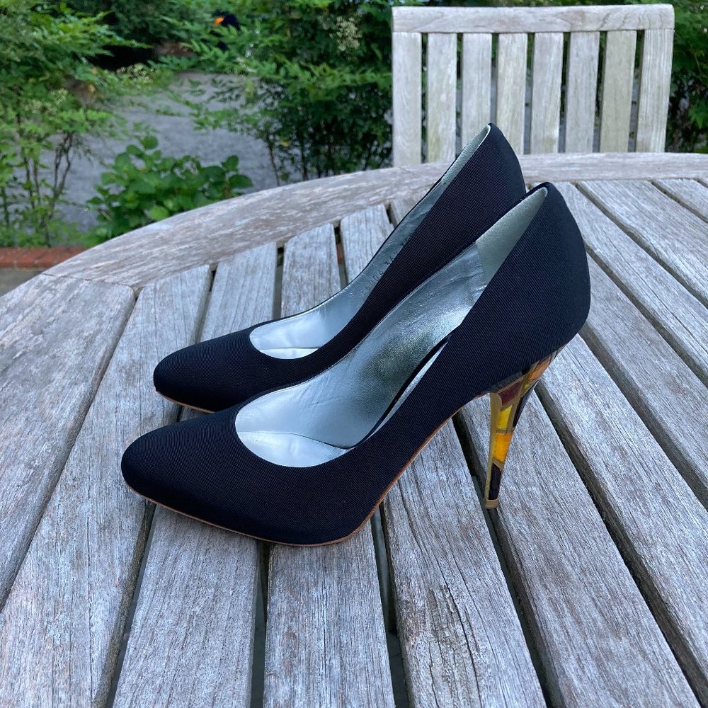 GIUSEPPE ZANOTTI Black Grosgrain Pumps with Multicolored Heels Size 36.5 - Picture 12 of 14